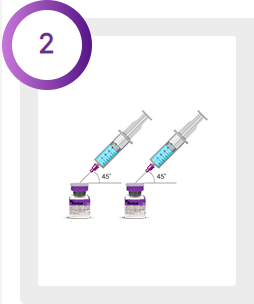 Två sprutor i 45 graders vinkel och varsin injektionsflaska